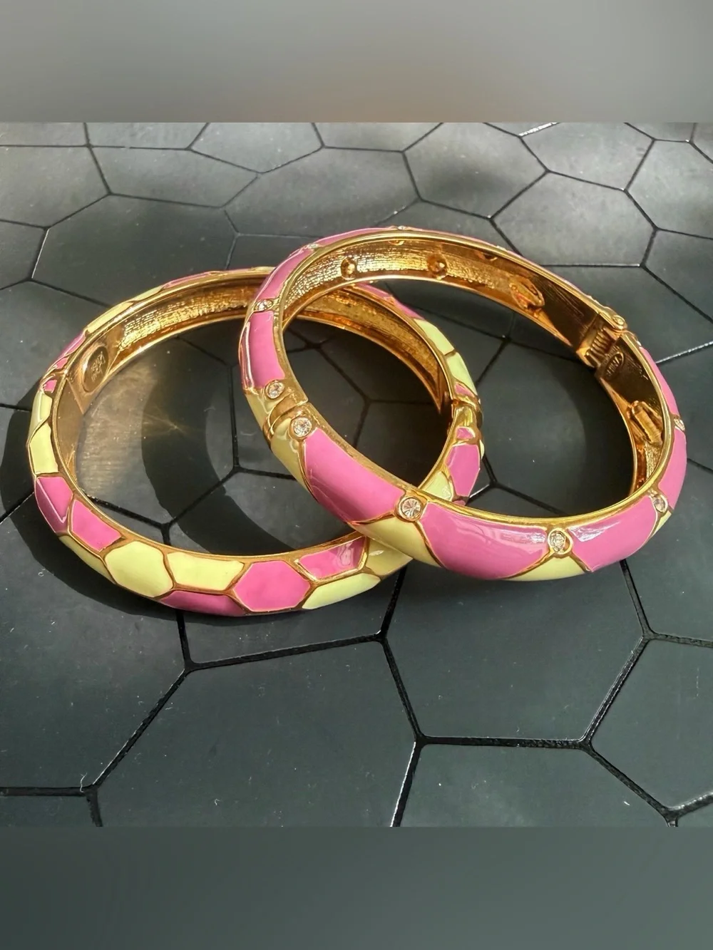 Joan Rivers Classic Collection 1990s Vintage Hinged Enamel Bangle Bracelets 2